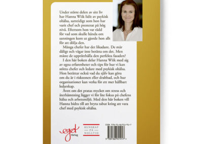 Baksidan av boken Chefens dubbelliv (från psykisk ohälsa till hållbart ledarskap), skriven av författaren Hanna Wiik